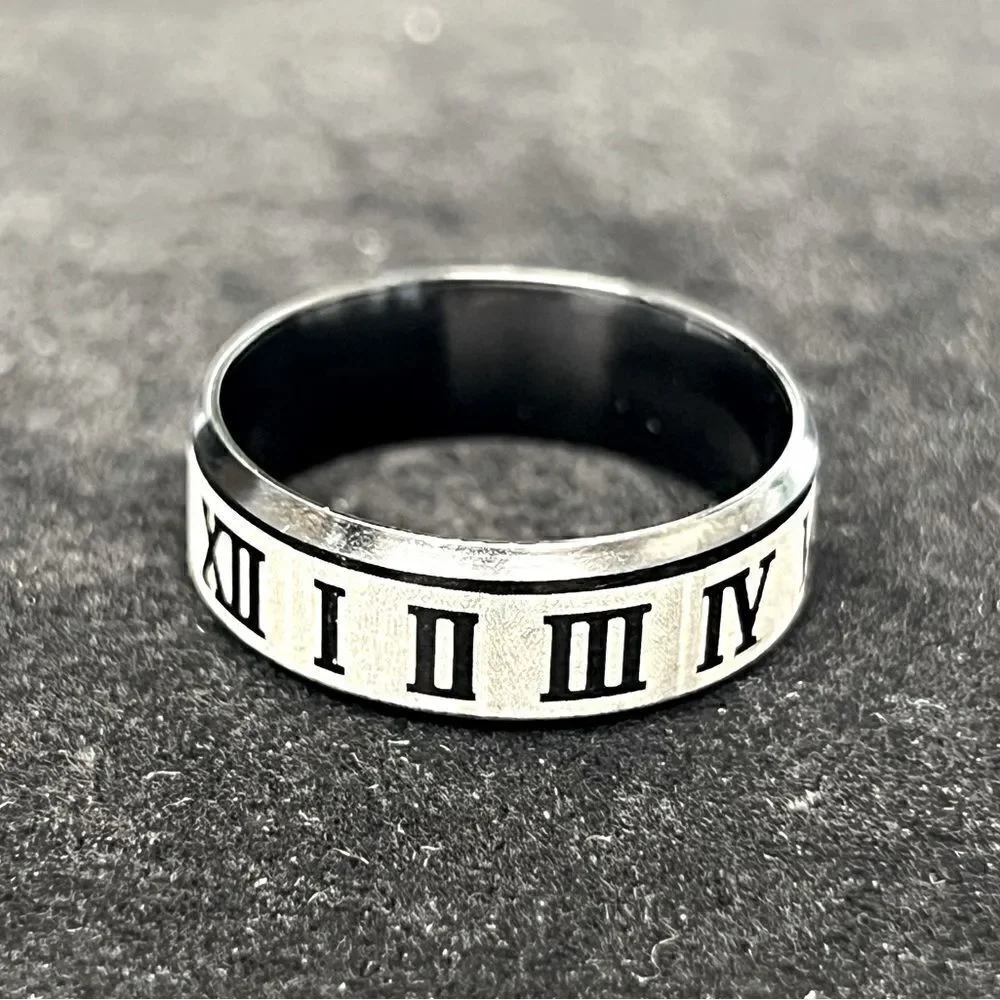 Men's Fade Proof Stainless Steel Roman Numeral Ring - Size 11